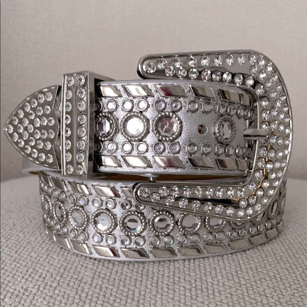 Silver Rhinestone Studded Women's Belt